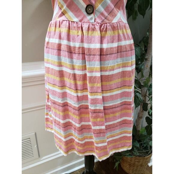 My Michelle Womens Pink Striped Linen Sweetheart Neck Sleeveless Tank Dress L - Picture 4 of 15